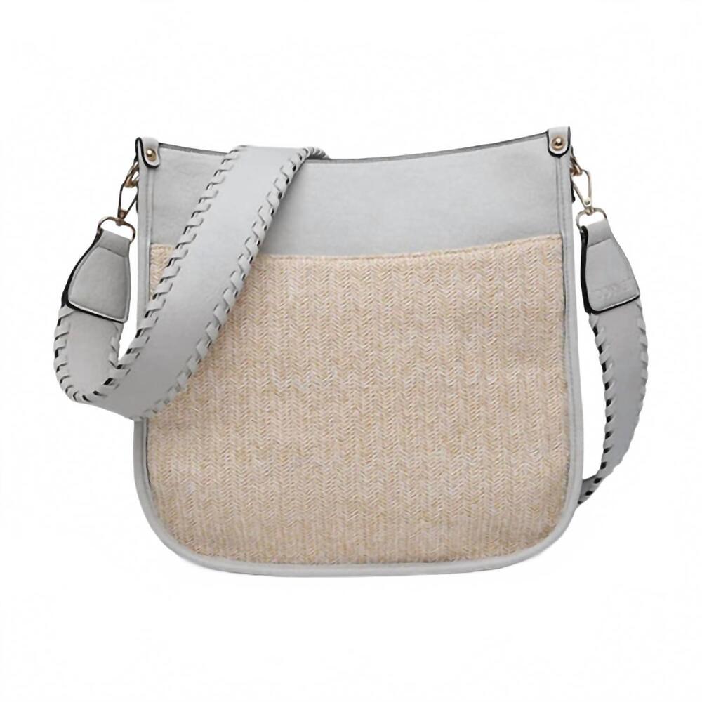 NEW JEN & CO. women's kate crossbody bag in straw pale grey